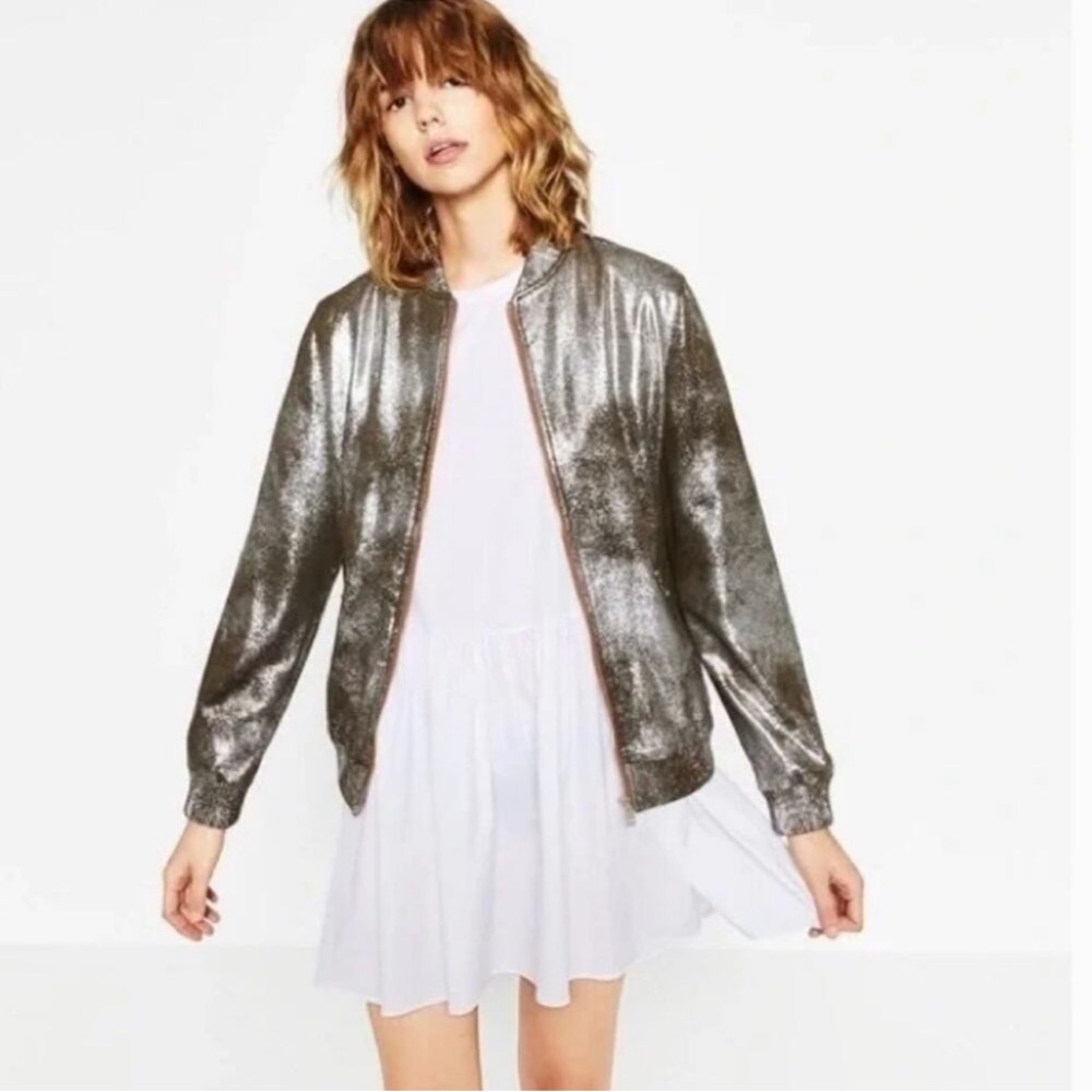 Zara metallic silver bomber jacket NWT SIZE MEDIUM